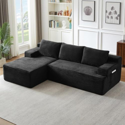 97" Cloud Boneless Couch, L-Shaped Sectional Sofa for Living Room, Black
