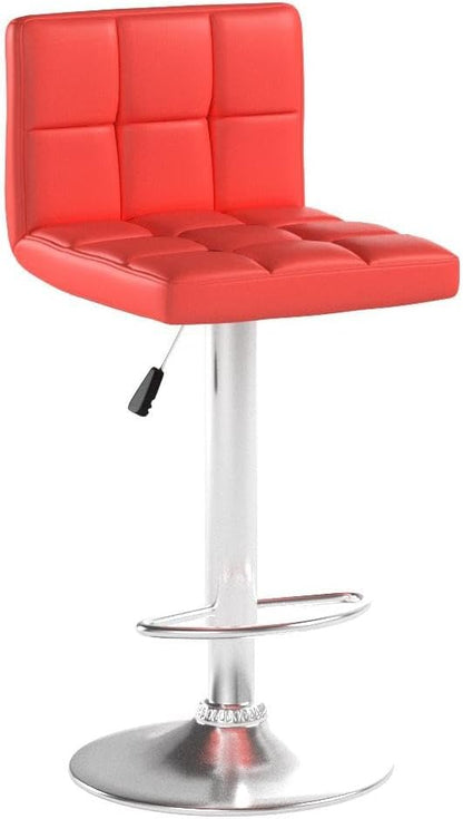 Homall Bar Stools Modern PU Leather Adjustable Swivel Barstools, Armless Hydraulic Kitchen Counter Bar Stool Extra Height Square Island Barstool with Back Set of 2 (Leather, Red)