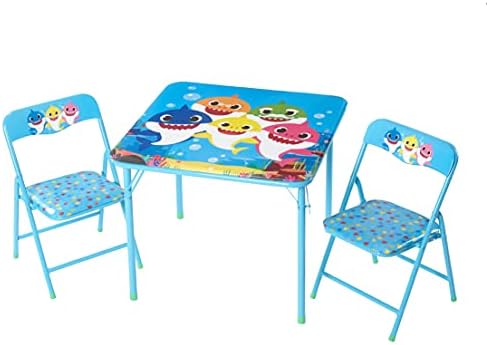 Baby Shark 3 Piece Children's Activity Square Table and Chair Set, Ages 3+