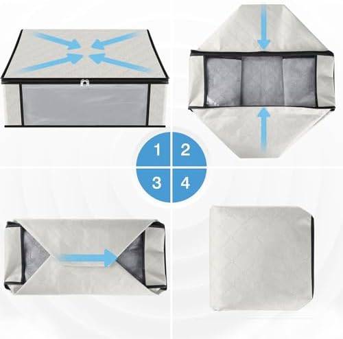HomeHacks 4-Pack Clothes Organizer Storage Bags, 35L Storage Bins, White