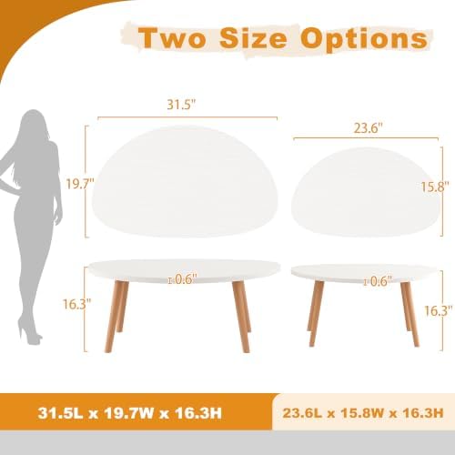 Small Coffee Table, Oval Coffee Tables for Small Space 23.6"L Kidney White