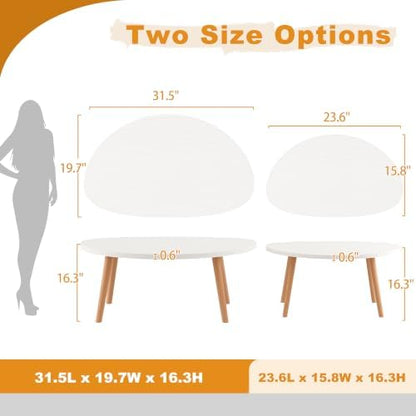 Small Coffee Table, Oval Coffee Tables for Small Space 23.6"L Kidney White