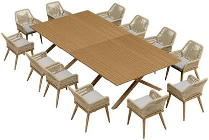 PURPLE LEAF Patio Dining Set 14 Pieces Rattan Aluminum Thick Cushion Teak