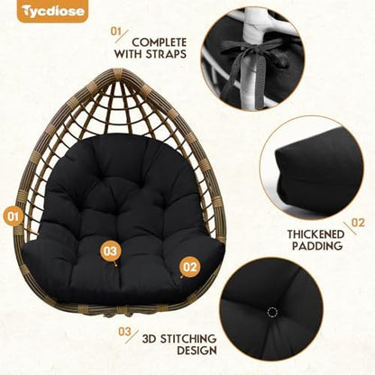 Egg Chair Cushion Replacement, Waterproof Outdoor Hanging Egg Chair Cushion Hammock Swing Chairs Cushions Pads, U-Shaped Thickened Cushions for Hanging Eggs Chairs, 47x33x7 Inches (Black)