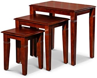 DTY Indoor Living 3-Piece Nesting Tables - Wooden Table Set of 3 for Living Room - Stackable Tables with Sleek Cherry Finish for Stylish and Space-Saving Home Furniture
