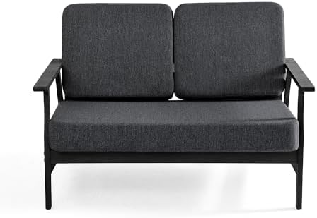 Pia Ricoo Outdoor Premium Teak Wood Loveseat with Armrests, All‑Weather Outdoor Furniture for Backyard, Deck, Lawn, Dark/Dark