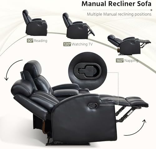 HAOMARKETS 2-Piece Manual Recliner Sofa Set, Included Single Recliner Chair and 3-Seater Reclining Couches, Overstuffed Pu Leather Reclining Couches with Cup Holders for Living Room, Black
