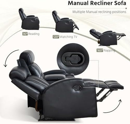HAOMARKETS 2-Piece Manual Recliner Sofa Set, Included Single Recliner Chair and 3-Seater Reclining Couches, Overstuffed Pu Leather Reclining Couches with Cup Holders for Living Room, Black
