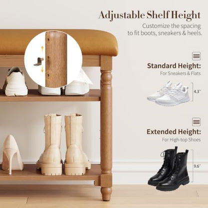 Yoobure Shoe Rack for Entryway - 47.2" Wood Shoe Storage Bench with Cushion