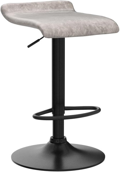 Finnhomy Bar Stools Set of 2 Counter Height, Swivel Barstools with Footrest and Backless, Height Adjustable Rustic Bar stools for Kitchen, Vintage Leather, Retro Grey