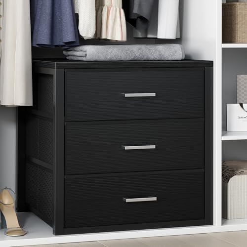BOLUO Closet Drawers Black 3 Drawer Dresser for Closet Organizers and Storage Bedroom Dorm Modern