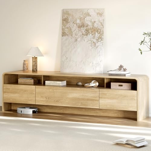 70" Modern Rounded-Corner TV Stand for 70-80 Inch TVs(Natural Oak)