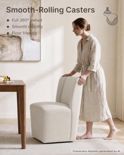 KISLOT Upholstered Dining Chairs Set of 4 with Hidden Casters, Linen