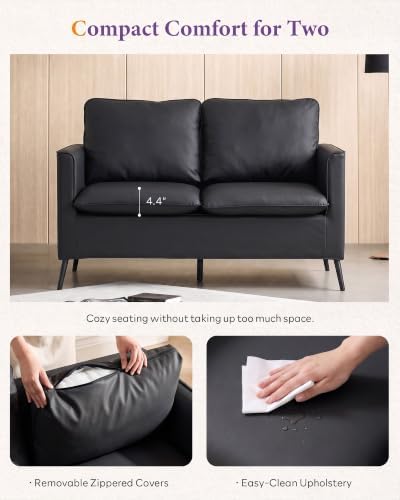 TYBOATLE Leather Loveseat Sofa and Accent Chair Set (Black, 2)