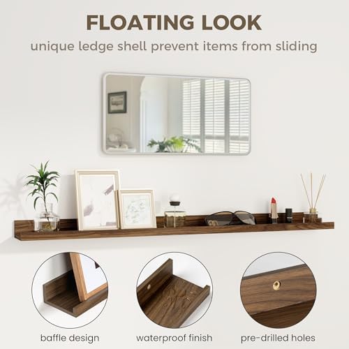 36 Inch Floating Shelves, Walnut Picture Ledge Shelf Set of 2
