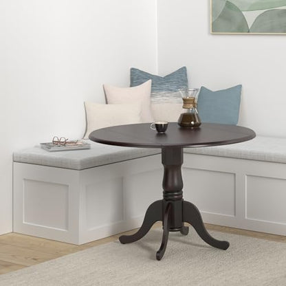 IC International Concepts, 42" Round Dual Drop Leaf Pedestal Dining Table, Solid Real Wood, Sturdy Parawood, Rich Mocha
