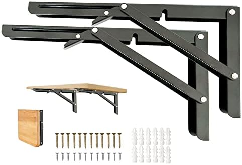 Folding Shelf Brackets, 10 Inch 2 Pcs Heavy Duty Shelf Brackets, Collapsible Brackets for Foldable Shelf,Wall Mounted Folding Table Brackets Space-Saving