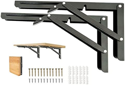 Folding Shelf Brackets, 10 Inch 2 Pcs Heavy Duty Shelf Brackets, Collapsible Brackets for Foldable Shelf,Wall Mounted Folding Table Brackets Space-Saving