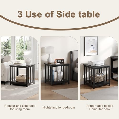 Large End Tables Living Room Set of 2 with Storage Shelf