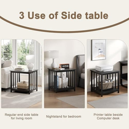 Large End Tables Living Room Set of 2 with Storage Shelf