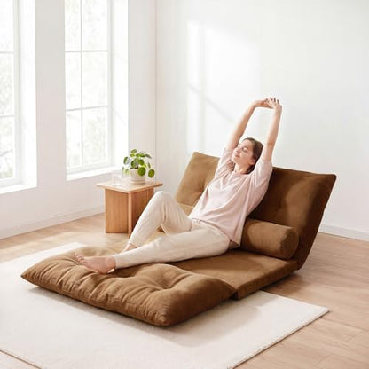 GIANTEX Adjustable Floor Sofa Couch with 2 Pillows, Multi-Functional 6-Position Foldable Lazy Sofa Sleeper Bed, Multi-Functional Suede Floor Seating Sofa for Reading Gaming (Coffee)