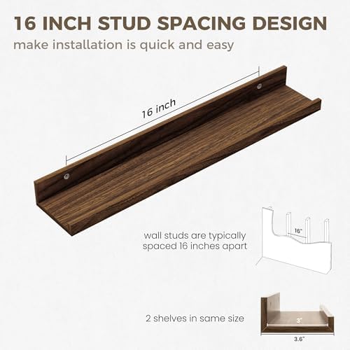 Picture Ledge Shelf, 20 Inch Walnut Floating Shelves Set of 2