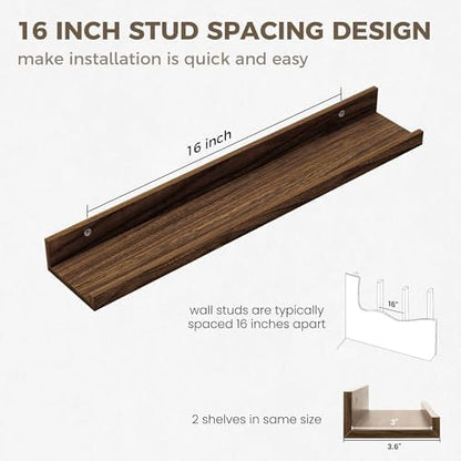 Picture Ledge Shelf, 20 Inch Walnut Floating Shelves Set of 2