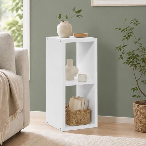 2-Cube Cubicle Bookshelf, Cube Bookcase with Open Back, Reversible Book Shelf, Cube Storage Organizer, 15 x 16 x 30, for Living Room, Home Office, White