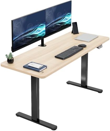 VIVO Electric Standing Desk, Smooth 3-Piece 60" x 24" Light Wood Top
