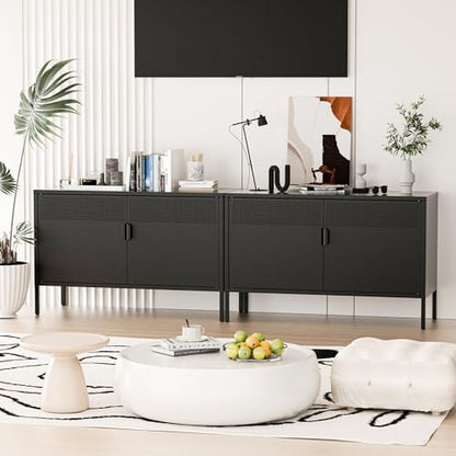 Washsemba 2 Door Storage Sideboard, Metal Storage Cabinet with 2 Adjustable Shelf,Multipurpose Metal Accent Cabinet for Office Home,Music Studio (Black, 25''H)