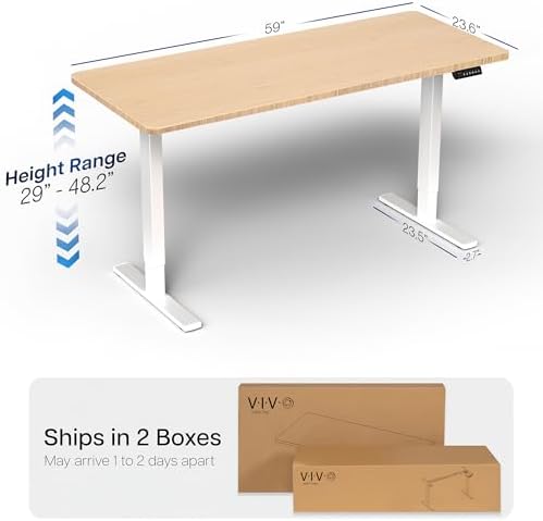 VIVO Electric Standing Desk, Solid 1-Piece 60" x 24" Real Bamboo Top
