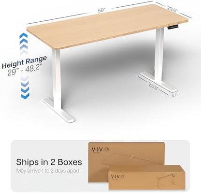 VIVO Electric Standing Desk, Solid 1-Piece 60" x 24" Real Bamboo Top