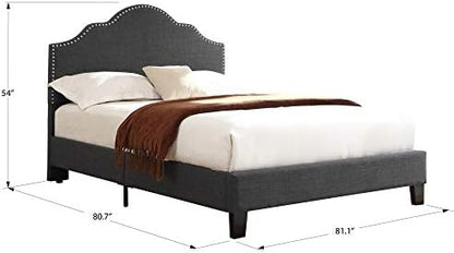 Wallace & Bay Kirby Upholstered Bed with Nailhead, King, Dark Gray