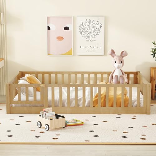 Bellemave Full Montessori Floor Bed Frame with Slats,Natural