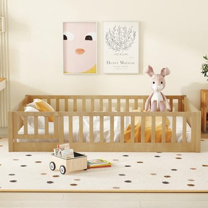 Bellemave Full Montessori Floor Bed Frame with Slats,Natural