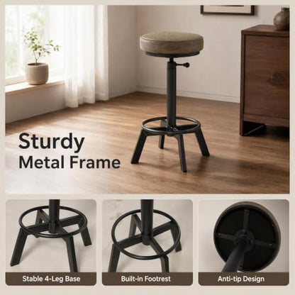 Vintage Bar Stools Set of 2 Industrial Bar Stool Swivel PU Seat Counter Height Adjustable 24-28inch Kitchen Isand Dining Chair