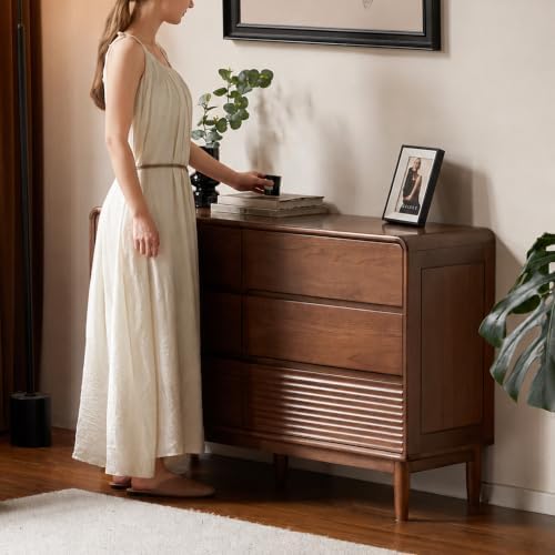 Solid Wood Nightstand, 6 Drawer Nightstand for Bedroom, Modern Side Table for Living Room, Hallway, Closet, Catalpa Wood (Walnut,47.71" W x 15.74" D x 30.74" H)