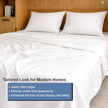 Cottington Lane White Sheets for Murphy Bed Mattress, 4 Piece Premium Ultra Soft Brushed Microfiber Twin XL Size Wall Bed Sheet Set, 6-10 Inch Deep Pocket with All-Around Elastic