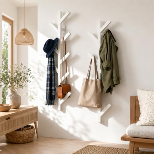 Vlush Wall-Mounted Coat Racks, 2 Pack 9 Hooks, White Coat hooks