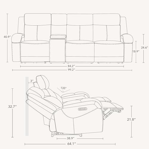 Watson & Whitely Wall Hugger Power Reclining Sofa with Console, Navy Blue