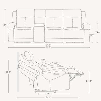 Watson & Whitely Wall Hugger Power Reclining Sofa with Console, Navy Blue