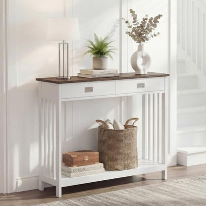 ChooChoo 47" Farmhouse Entryway Table with Drawer, White and Brown