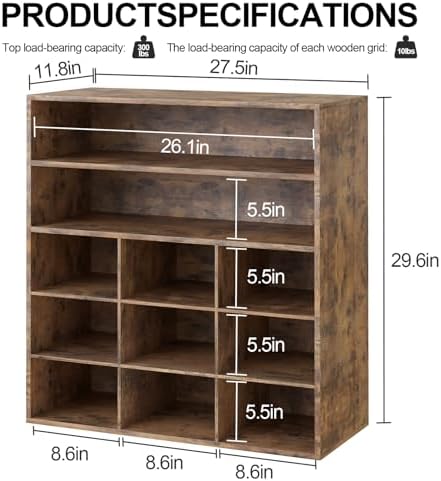 9-Cubby Shoe Rack, Wood Shoe Organizer Bench for Entryway Hallway Closet