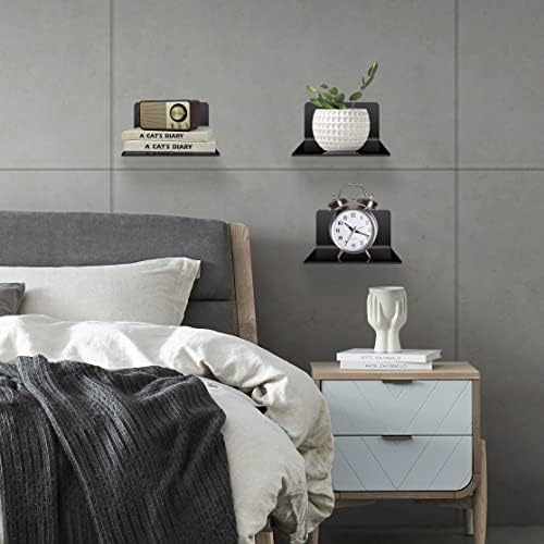 4 Pack Small Acrylic Floating Shelves, 4'' Acrylic Wall Shelves Display Ledges for Storage & Decoration, Mini Shelves for Wall with 2 Types of Installation (Adhesive or Screw)