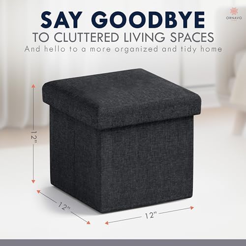 Ornavo Home Small Square Storage Ottoman, Set of 2, 12x12x12, Black