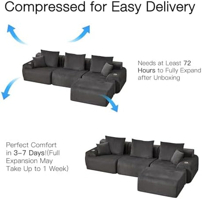 HOMREST 118" Cloud Couch, Modular Sectional Sofa with Movable Ottoman