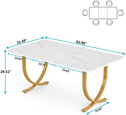 LITTLE TREE Dining Room Table, Kitchen Table with Faux Marble Table Top and Gold Metal Legs