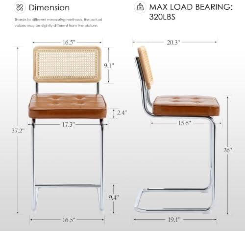 Zesthouse Natural Rattan Counter Stools Set of 3, 26" Modern Boho Barstools