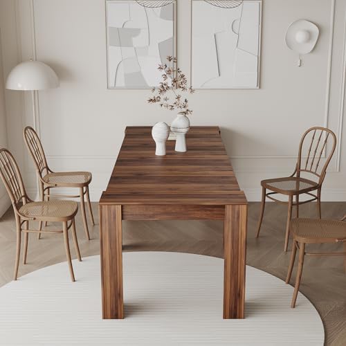 118.5'' Extendable Wood Dining Table for 8-12, Modern Rectangle Multifunctional Dining Kitchen Table Console Table for Living Room Home Office, Easy Assembly, Walnut