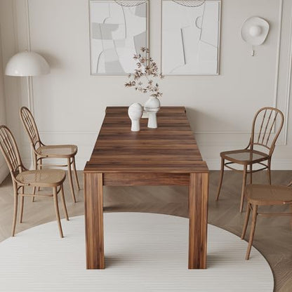 118.5'' Extendable Wood Dining Table for 8-12, Modern Rectangle Multifunctional Dining Kitchen Table Console Table for Living Room Home Office, Easy Assembly, Walnut